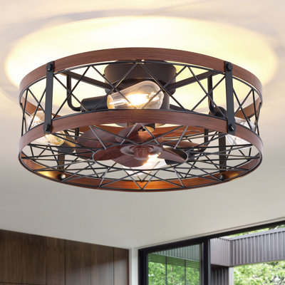 20 in Caged Flush Mount Ceiling Fan with Light, Remote and Bluetooth App Control