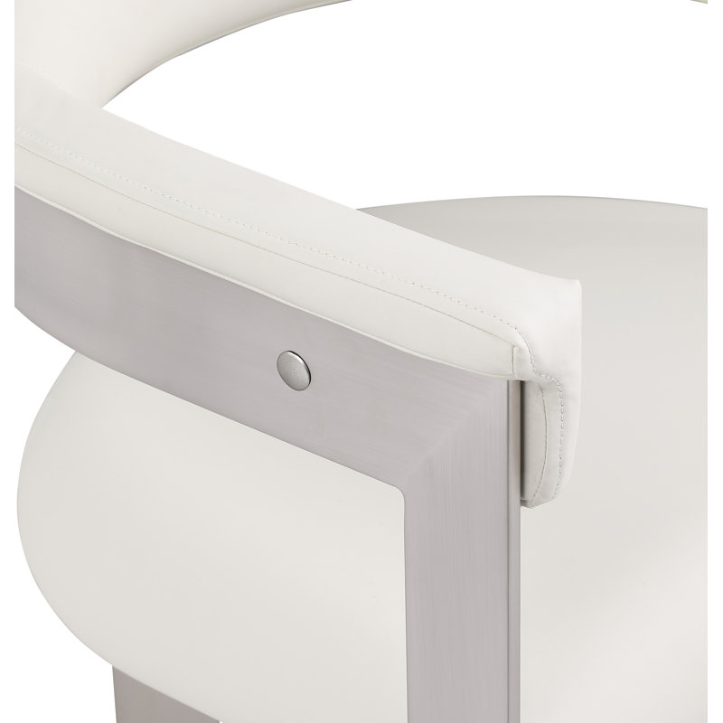 Romeo Finished Upholstered Back Arm Chair, Cream Vegan Leather, Brushed Chrome