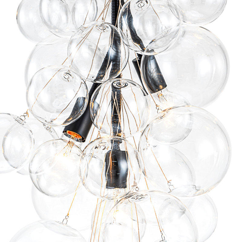 Lustre en verre bullé à 3 lumières Lelaina, Matte Black, Clair