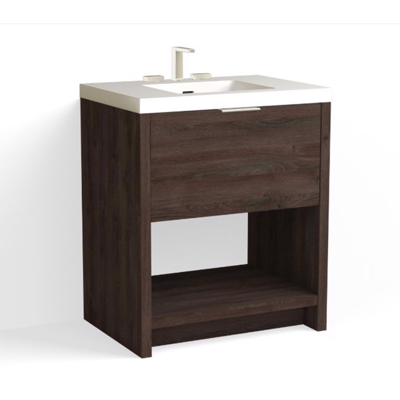 Vista 30" W Freestanding Single Bathroom Vanity, White Gloss, Single-Hole, White Nanomatte/Matte Black