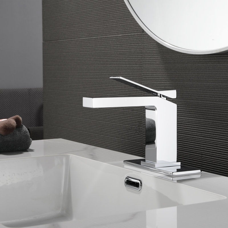 Robinet de lavabo de salle de bain monocorps à poignée simple avec ensemble de drain optionnel, Chrome poli, Drainage inclus