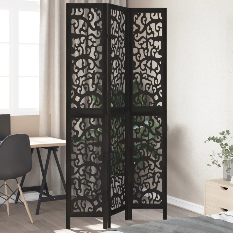 Folding Room Divider, 160cm H x 110cm W x 1.6cm D , Black, 3