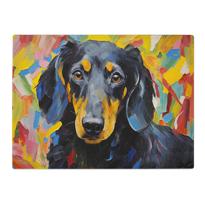 Dachshund Action  Glass Chopping Board