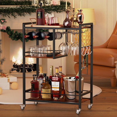 Chariot-bar pour roulettes portatives à roulettes avec bouteilles de vin et de whisky