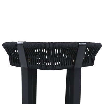 Table d'appoint en bois d'acacia à finition teck, table de bout d'extérieur pour patio d'une capacité de 120 lb avec corde noire et structure en métal, table d'appoint carrée pour la cour, le balcon et le salon