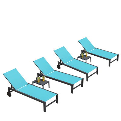  Outdoor Rust-Resistant Metal Chaise Lounge with Table (Set of 4)