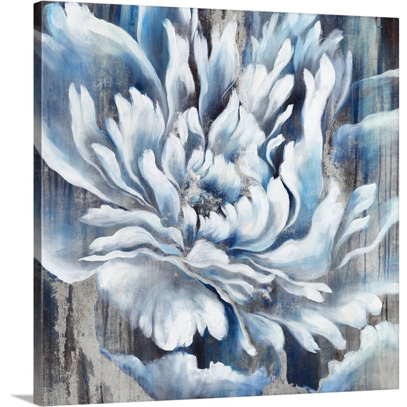« indigo fleur iii », peinture sur toile, Toile tendue, H 16 po x l 16 po x p 1,25 po