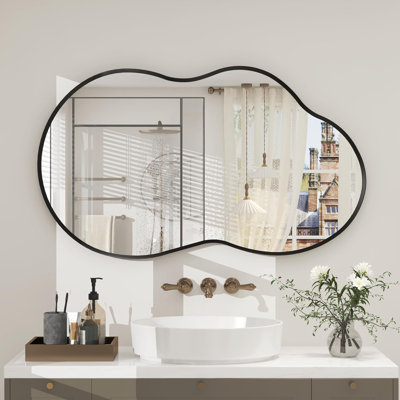Miroir de salle de bain asymétrique en verre trempé et métal
