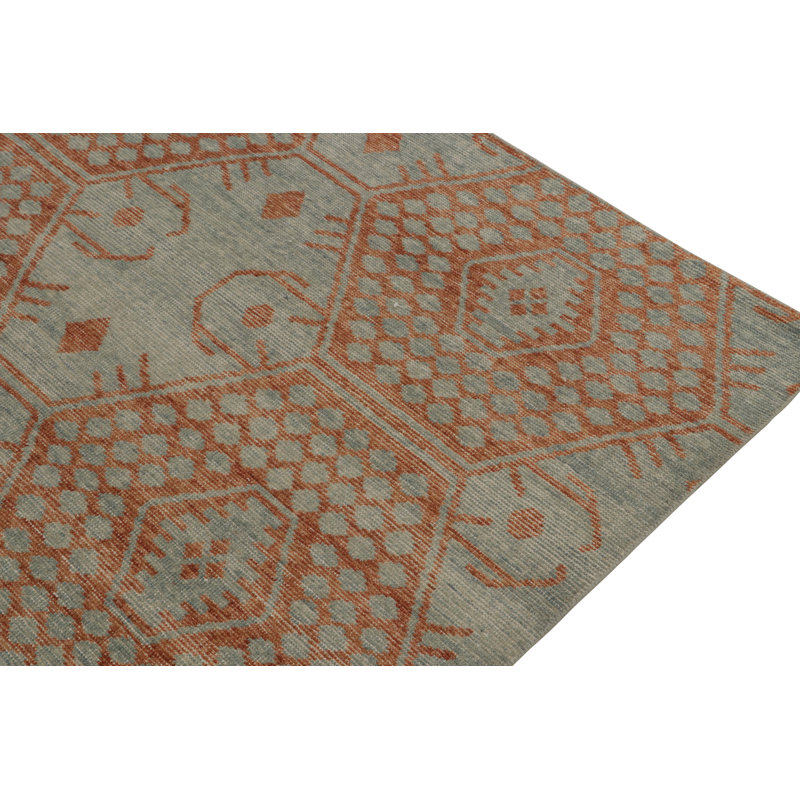 Distressed Homage Hand Knotted Wool Geometric Area Rug, Rectangle 10' x 14'