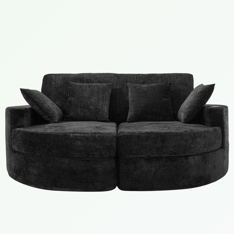 Canapé courbé avec deux porte-gobelets, Mélange de polyester noir