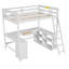 Lit mezzanine double avec bureau en U, tiroirs et tablettes de rangement, structure de lit mezzanine peu encombrante, blanc