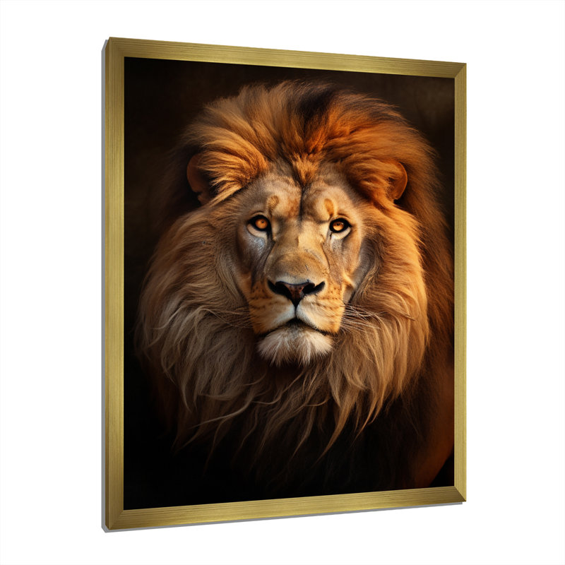 Lion Regal Majesty Lion On Canvas Print, Gold Single Picture Framed, 32" H x 24" W x 1" D
