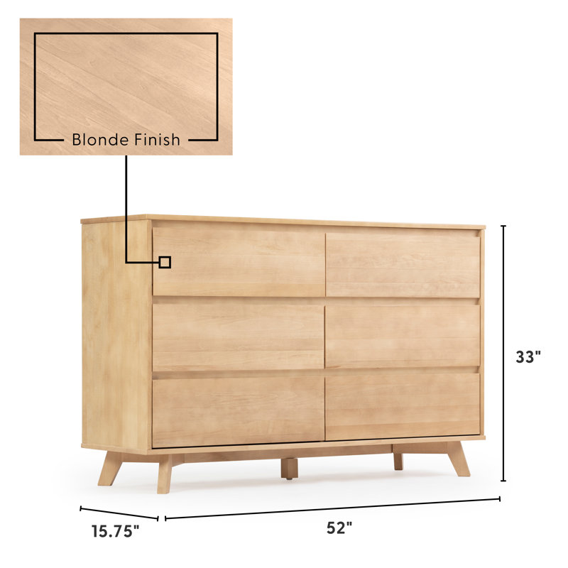 Brubaker 6" W Solid Wood Double Dresser, Blond