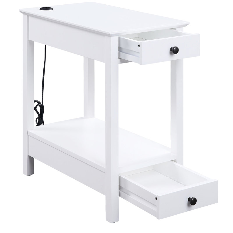 Table d'appoint moderne moderne avec 2 tiroirs et port polyvalent rectangulaire pour salon, accessoire