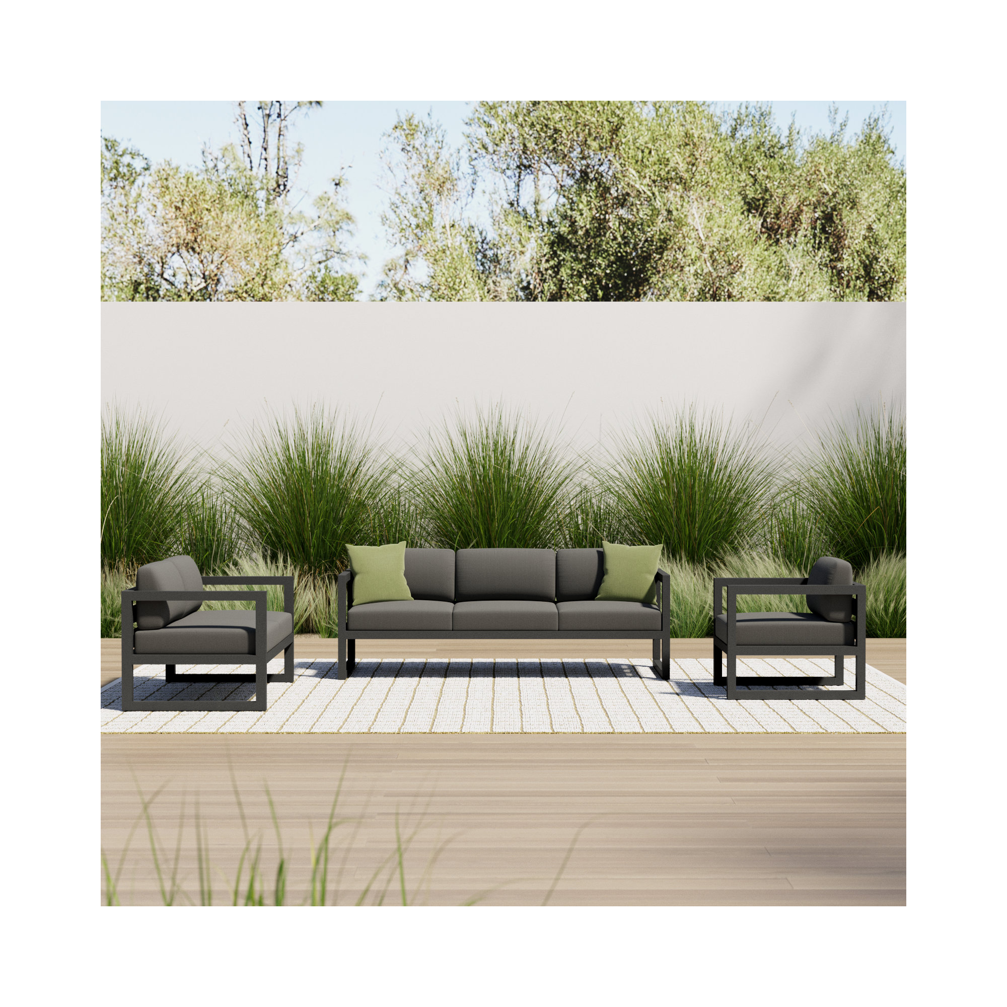 Smith 3 Piece Sofa Seating Group with Sunbrella® Cushions, Canvas Charcoal, Slate