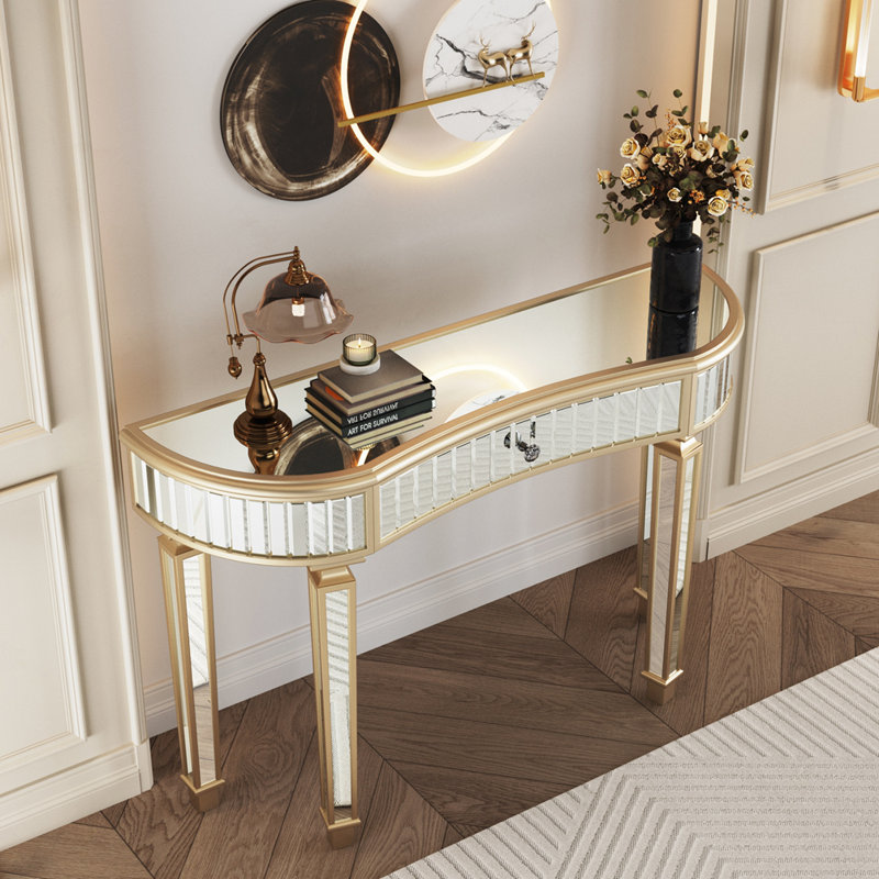 Voss 47" Mirrored Console Table With Drawer, Gold
