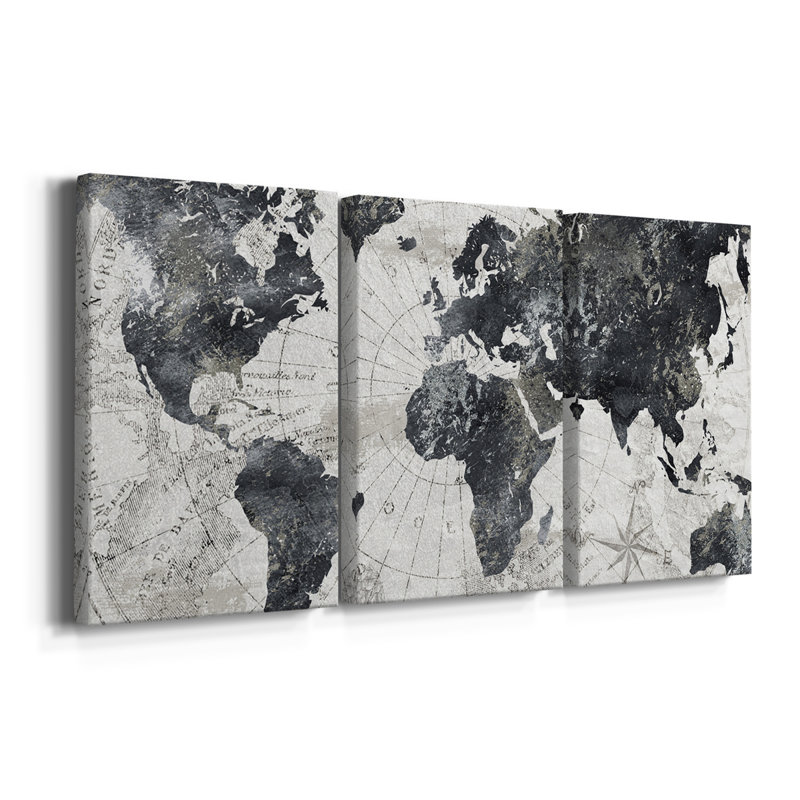 Atlas moderne - Toile tendue avec châssis de qualité supérieure - Prêt à être accroché, H 48 po x l 96 po x P 1 po