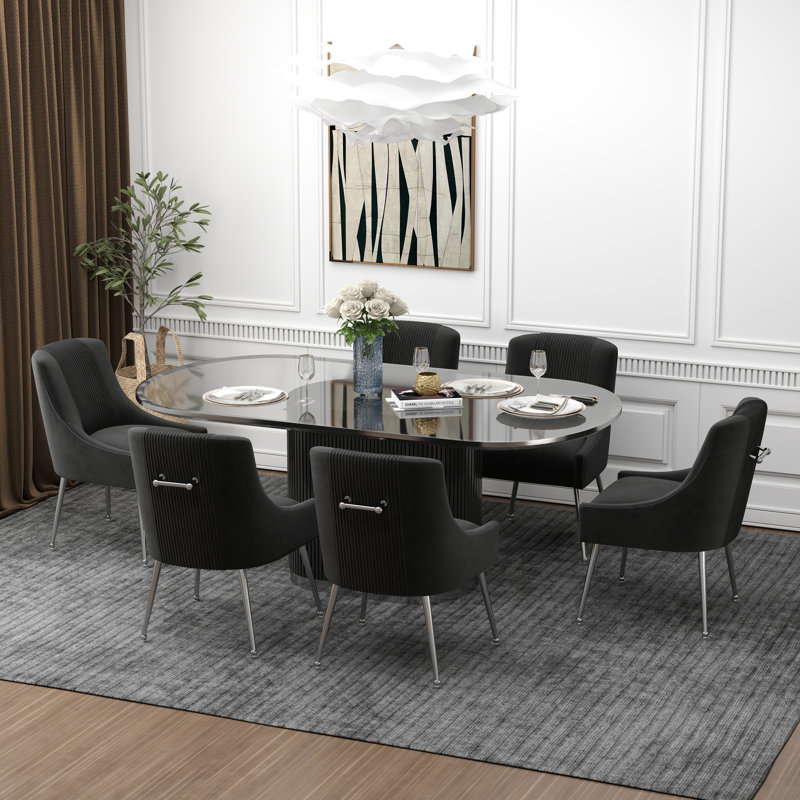 Farr Velvet Upholstered Side Chair With Silver Legs, Black