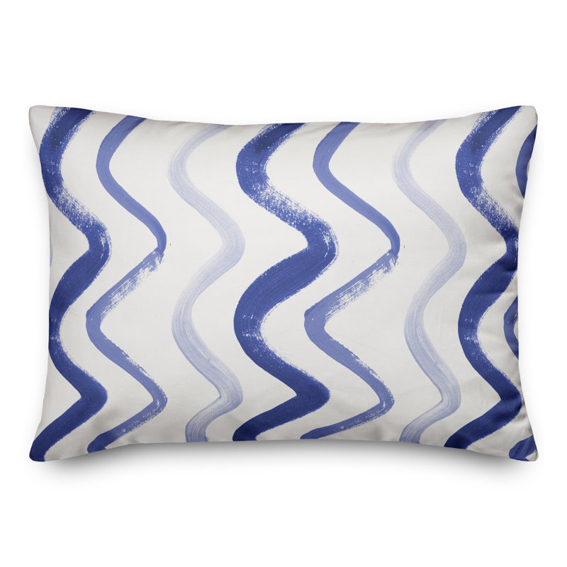 Coussin extérieur bleu et brun Squiggles, H 14 po x l 20 po, Bleu marine