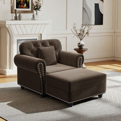53.5"Upholstered Chesterfield Velvet Sofa With Ottoman
