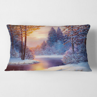Housse de coussin rectangulaire avec insert «Winding River with Silhouettes of Trees»