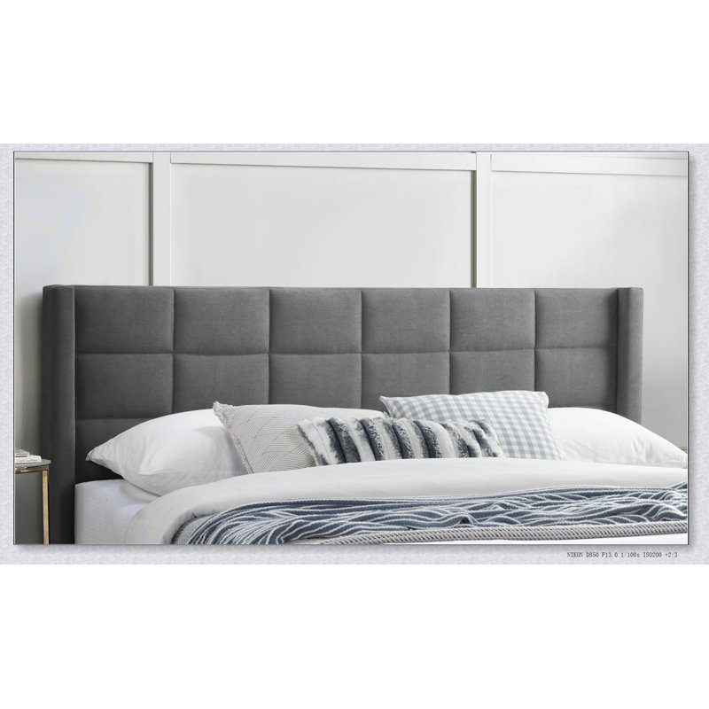 Cadre de lit tête de lit tapissier élégant et moderne en lin brossé gris 1pc