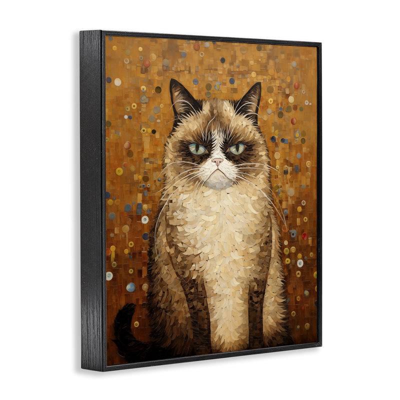 «Grumpy Klimt Cat», giclée par Arlington Prints, Giclée encadrée noir minuit, H 30 po x l 24 po