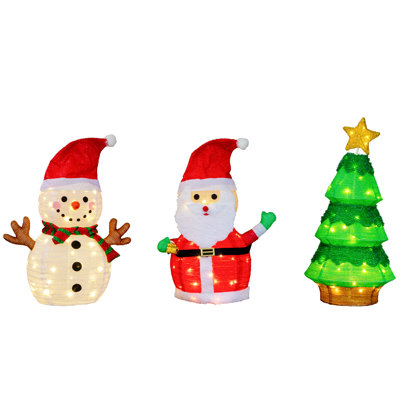 Pop-Up Set Of  Snowman Santa Claus And Tree Lighted Christmas Decoration