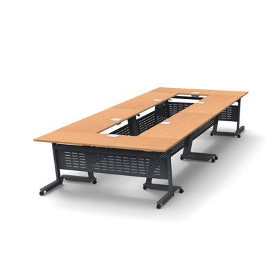 Tables Training Meeting Seminar Classroom 6Pc Beech Folding Industrial Caster Z-Base. Tables Connect.  Modesty Panel, Shelf, Power+Usb Outlet. Fold+Nest For Storage (Seating Not Included).