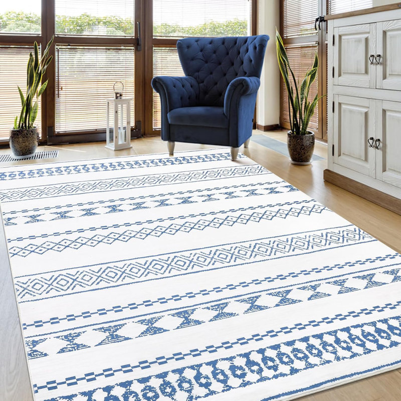 Washable 9x12 Area Rugs Rug Soft Low Pile Throw Rug Non Shedding Indoor Floor Carpet Vintage Distressed Carpet Blue
