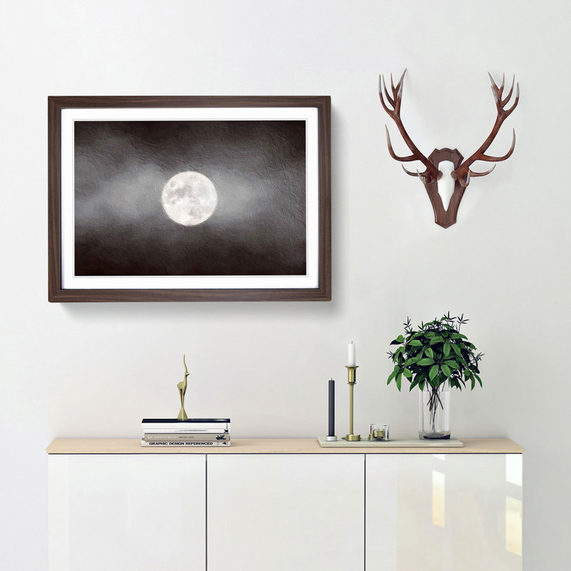 Full Moon at Dusk - Picture Frame Painting Print, 36cm H x 48cm W x 2cm D, Walnut Framed