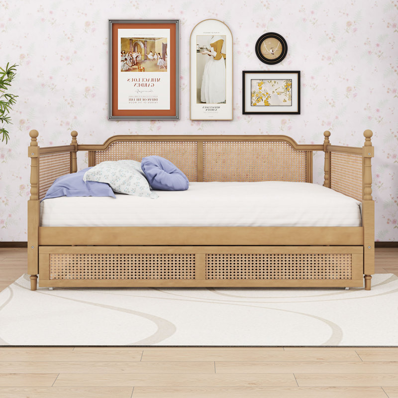 Wooden Daybed with Headboard and Trundle, Twin, Antique Walnut
