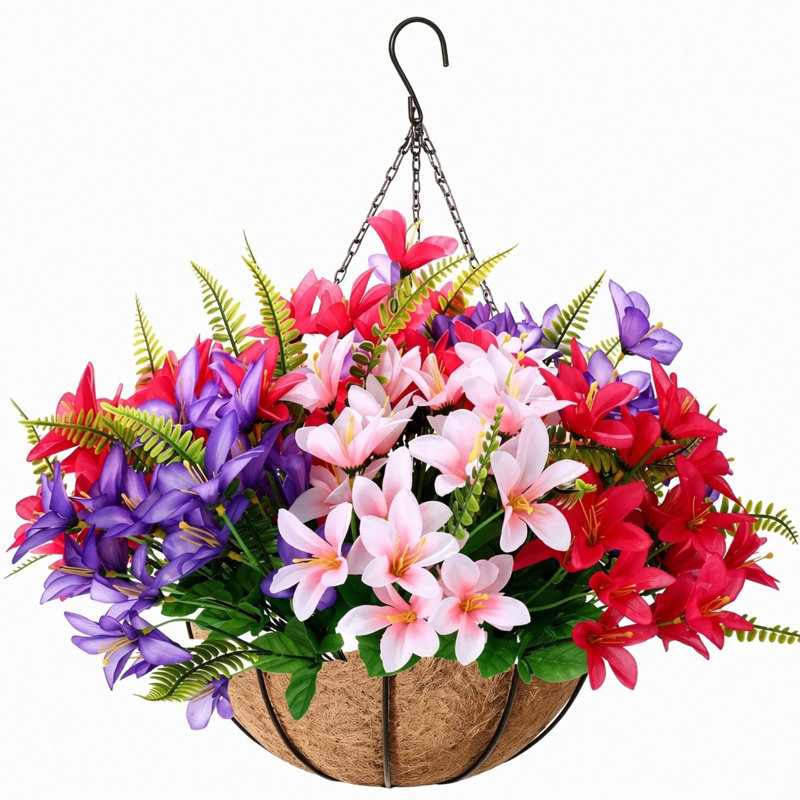 Paniers suspendus artificiels fleurs d'extérieur résistantes aux rayons UV fleurs artificielles