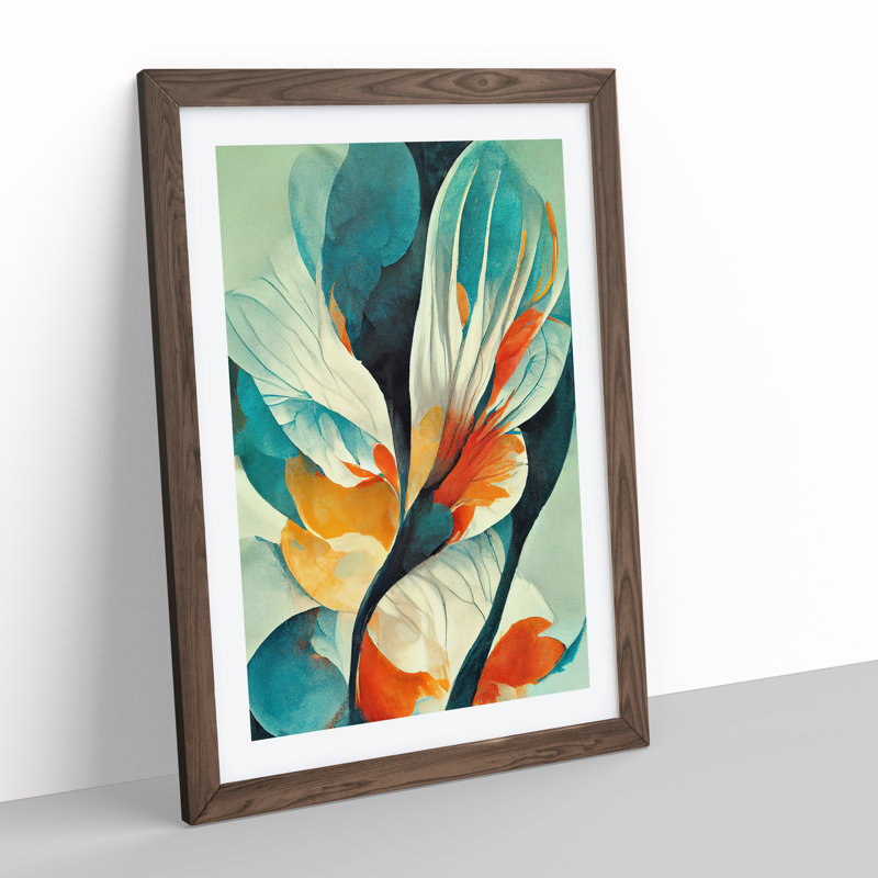 Colourful Abstract Flowers No.5 - Framed Print, 34cm H x 25cm W x 2cm D, Walnut