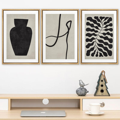 " Forest Plant Vase Line Art Collage Abstract Nature Neutral Modern Art Decor Contemporary " 3 - Pieces on