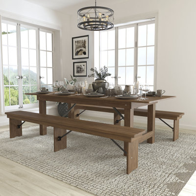 Ensemble de table de ferme pliable et deux bancs 8 pi x 40 po Dejon