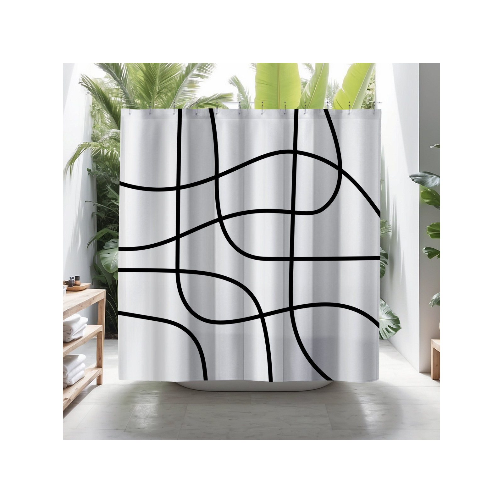 Coco Polyester Shower Curtain, Black