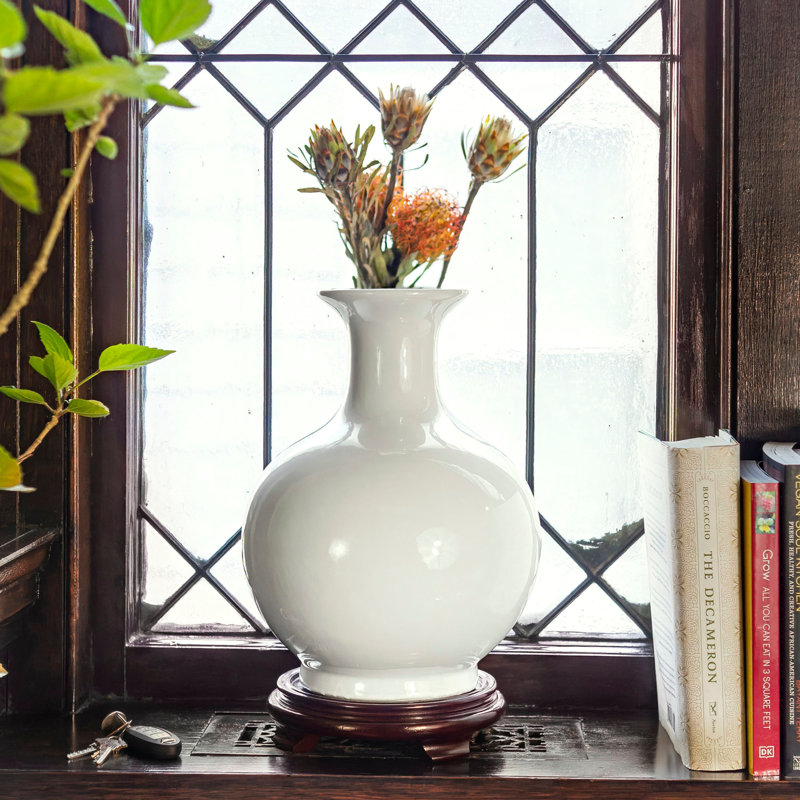 12" Antique White Porcelain Vase
