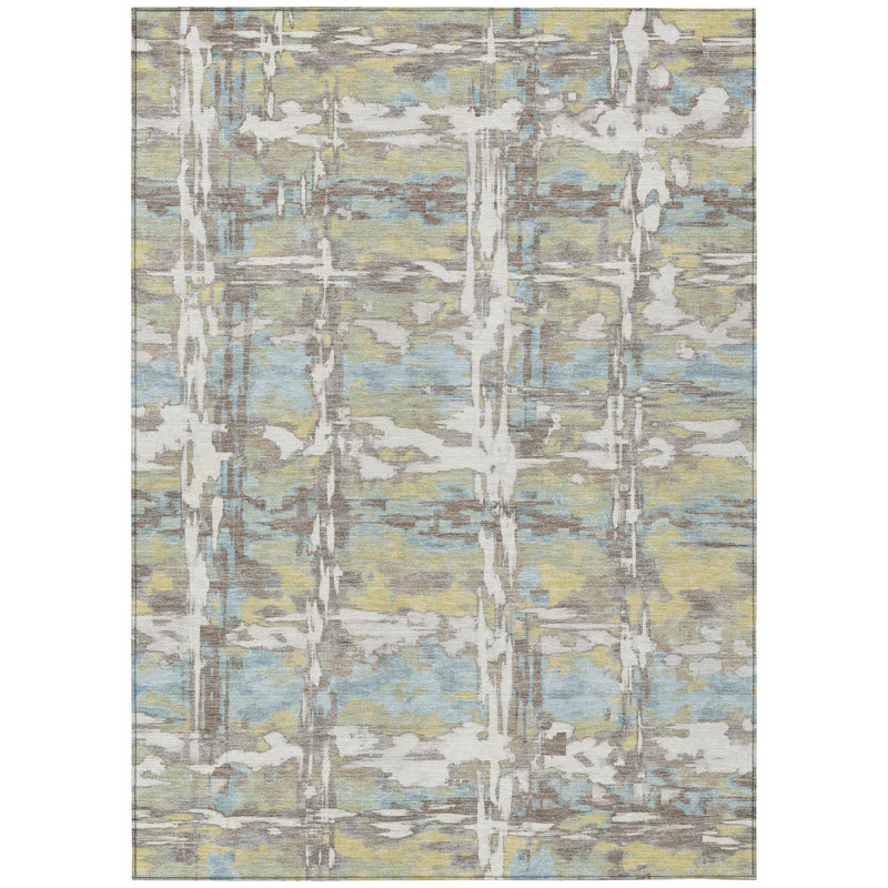 Machine Washable Indoor/Outdoor Chantille ACN2627 Abstract Rug, Ivory, 5' x 7'6"