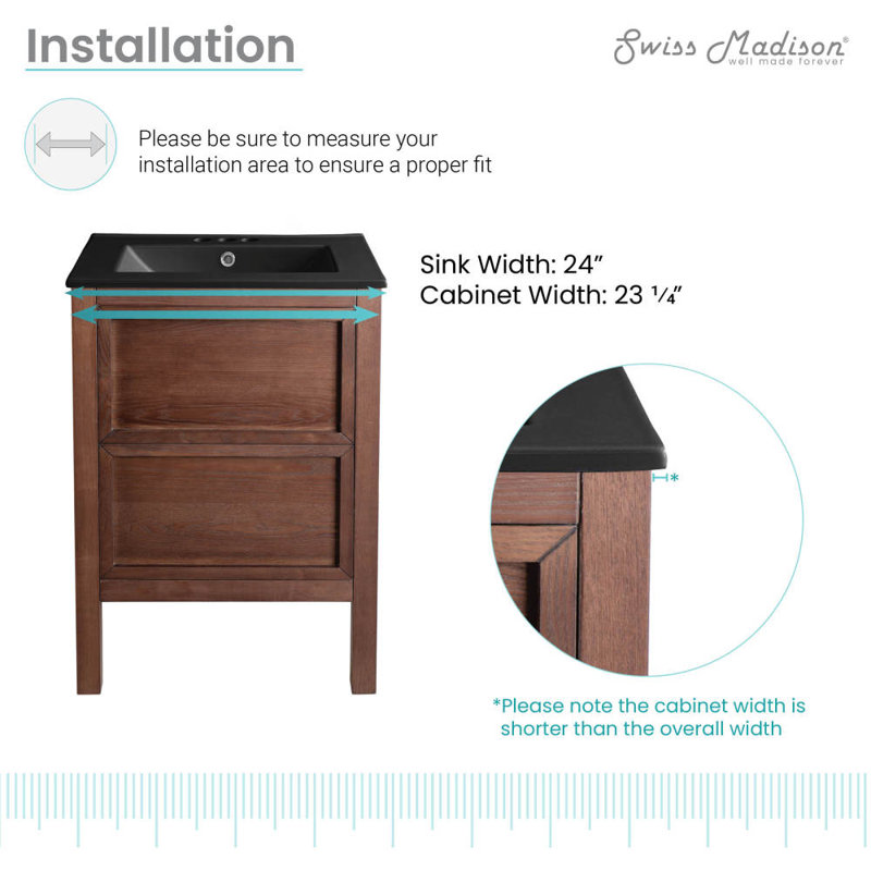 Nadar 24 in. Brown Walnut Bathroom Vanity With White, 3-Hole Ceramic Sink Top, White, 4" Centers