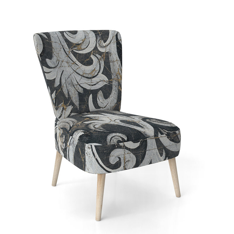 Upholstered Floral Side Chair - Modern floral Accent Chair, Abstract Black/Gray Polyester Blend 1