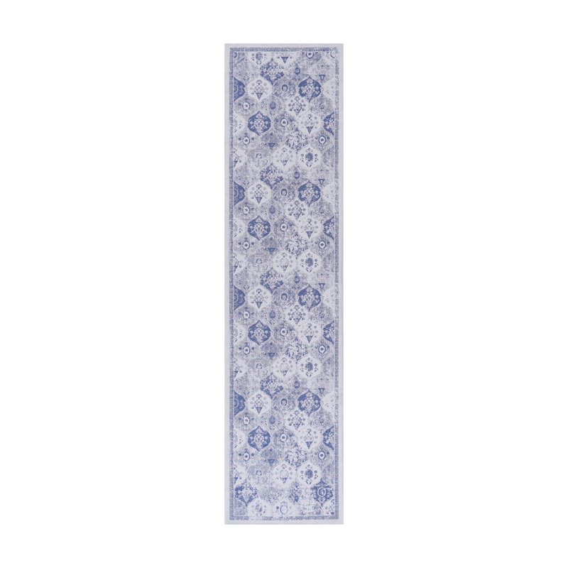 2'6''x10' Blue Runner, Washable Rug, Low-Pile, Non-Slip, Non-Shedding, Foldable, Kid & Pet Friendly - Area Rugs for living room, bedroom, kitchen, dining room rug (Blue, 2'6''x10')