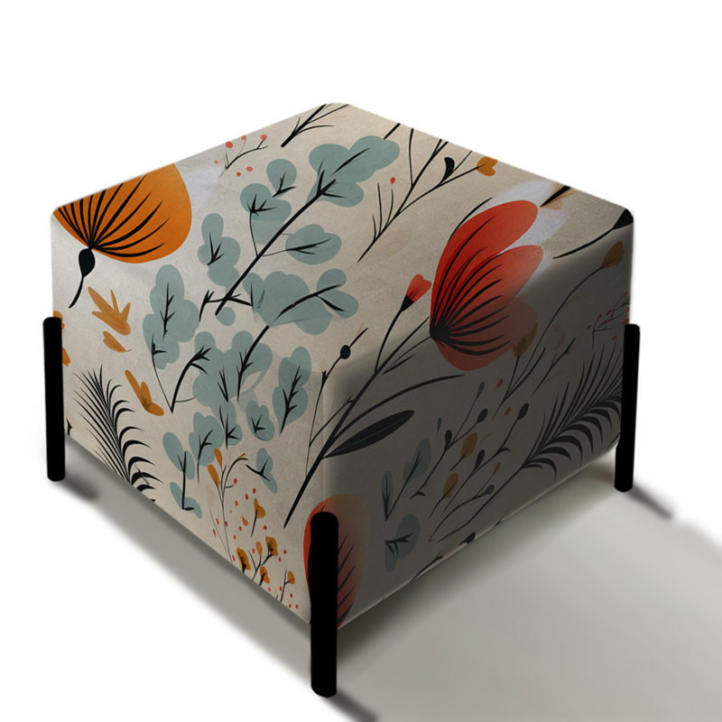 Motif floral orange I I - repose-pieds carré floral
