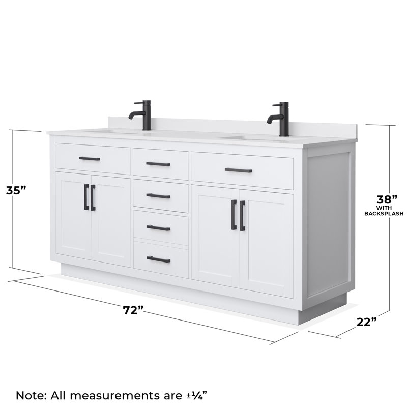 Beckett TK 72'' W Double Vanity, Matte Black, White Cultured Marble, White