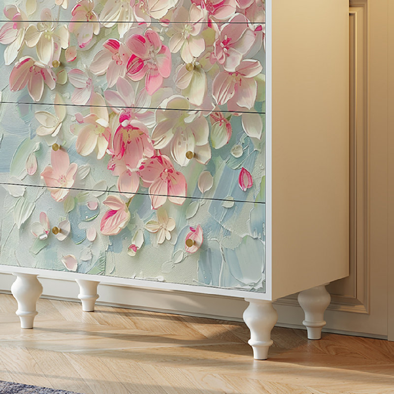 Commode de rangement décorative en bois massif avec 5 tiroirs