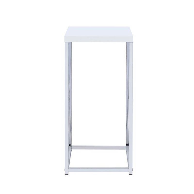 Table d'appoint blanc brillant et chrome