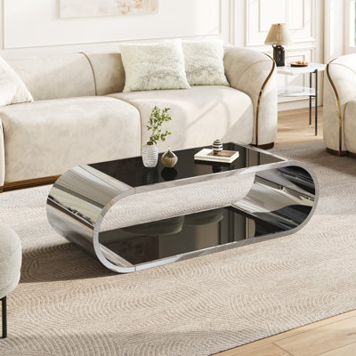 Silver Stainless with Glass Coffee Table, Modern Coffee Table for Living Room