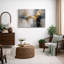 Abstrait neutre, horizon doré, œuvre d'art moderne, impression de giclée sur toile encadrée-126093402-126093401
