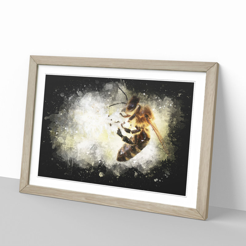 Bee Collecting Pollen Vol.1 - Picture Frame Graphic Art, Oak, 27cm H x 36cm W x 2cm D
