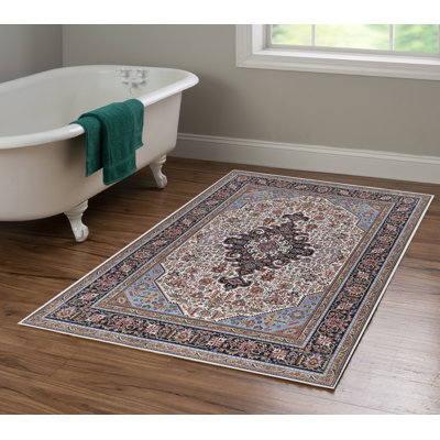 Emanuel Traditional Machine Woven Flatweave Blue and Navy Area Rug with Non Skid Backing 